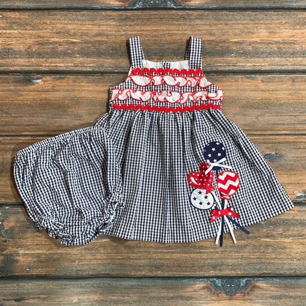 Rare Editions 18 Mo Girls Designer Patriotic 4th of July Dress and Diaper Cover